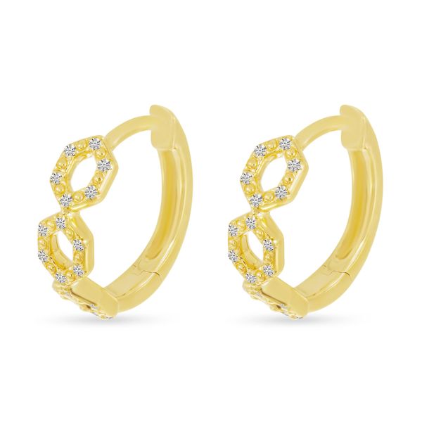 14K Yellow Gold Diamond Geometric Huggie Earrings Castle Couture Fine Jewelry Manalapan, NJ