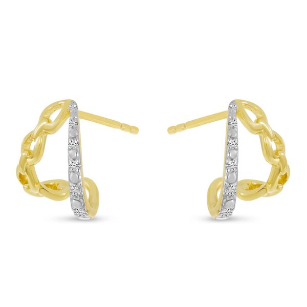 14K Yellow Gold Diamond & Link Split Huggie Earrings Image 2 LeeBrant Jewelry & Watch Co Sandy Springs, GA