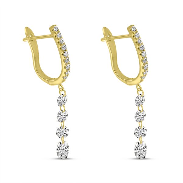 14K Yellow Gold Dashing Diamonds Round & Oval Drop Earrings Image 2 Moseley Diamond Showcase Inc Columbia, SC