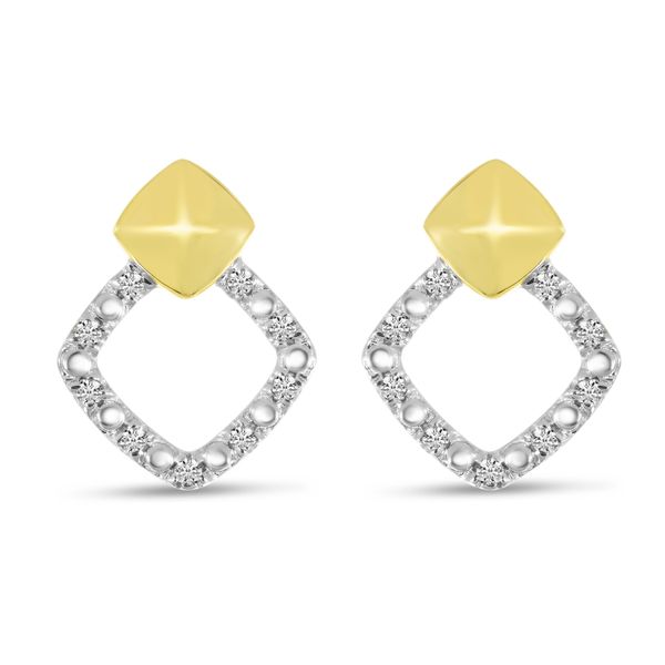 14K Yellow Gold Diamond Open Square Earrings Segner's Jewelers Fredericksburg, TX