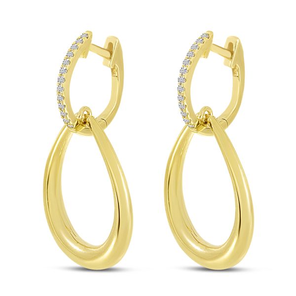 14K Yellow Gold Teardrop Diamond Huggie Earrings Image 2 John Herold Jewelers Randolph, NJ