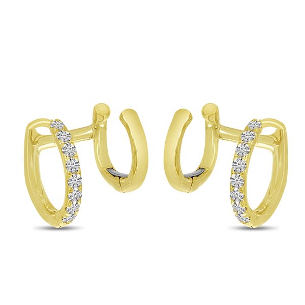 14K Yellow Gold Diamond Double Huggies Image 2 Lennon's W.B. Wilcox Jewelers New Hartford, NY