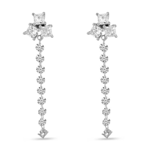 14K White Gold Dashing Diamond Princess Cut Cluster Dangle Earrings Marks of Design Shelton, CT
