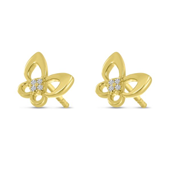 14K Yellow Gold Small Diamond Butterfly Stud Earrings Image 2 Castle Couture Fine Jewelry Manalapan, NJ