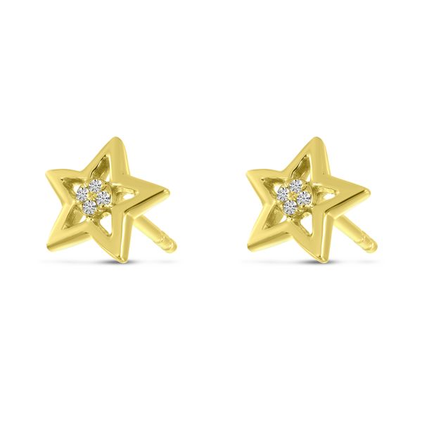 14K Yellow Gold Small Diamond Star Stud Earrings Image 2 Castle Couture Fine Jewelry Manalapan, NJ