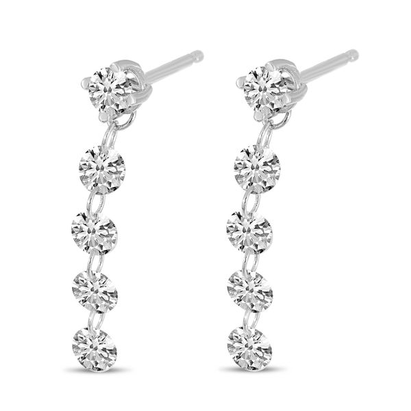 14K White Gold Dashing Diamond 5-Stone Drop Earrings John Herold Jewelers Randolph, NJ