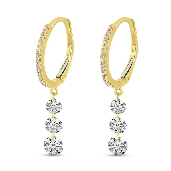14K Yellow Gold Dashing Diamond 3-Stone Drop Huggie Earrings Lake Oswego Jewelers Lake Oswego, OR