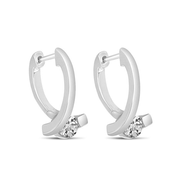 14K White Gold Diamond Huggie Earring Image 3 Marks of Design Shelton, CT