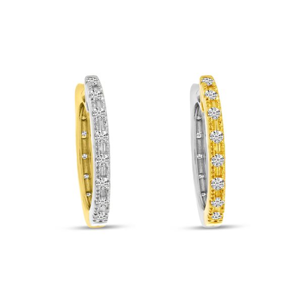 14K Yellow and White Gold Two Tone Reversible Diamond Hoops Castle Couture Fine Jewelry Manalapan, NJ