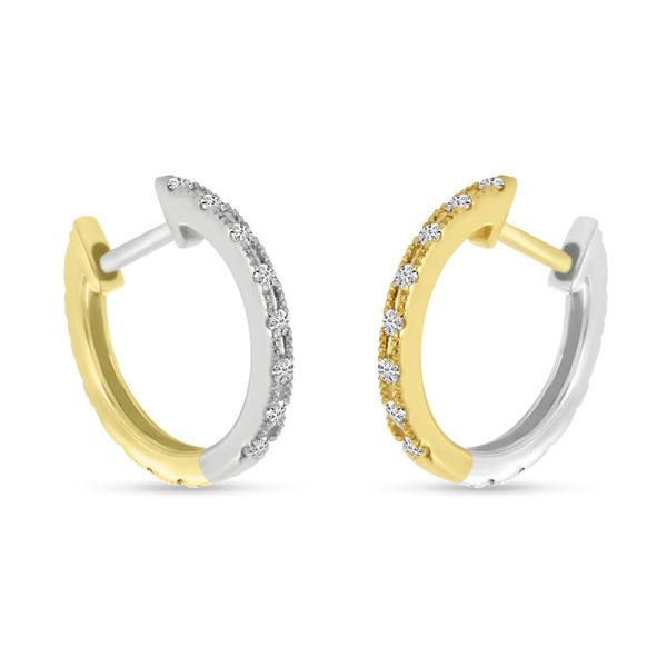 14K Yellow and White Gold Two Tone Reversible Diamond Hoops Image 2 Castle Couture Fine Jewelry Manalapan, NJ