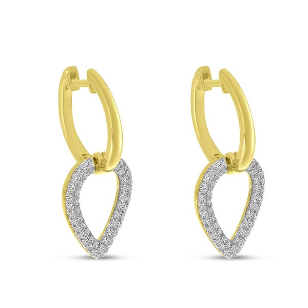 14K Yellow Gold Diamond Pave Pear Dangle Huggie Earrings Image 2 Karen's Jewelers Oak Ridge, TN