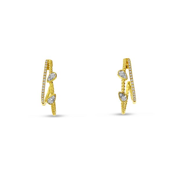 14K Yellow Gold Diamond Double Twist Pear Hoop Earrings Lennon's W.B. Wilcox Jewelers New Hartford, NY