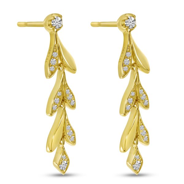 14K Yellow Gold Diamond Leaf Dangle Earrings Castle Couture Fine Jewelry Manalapan, NJ