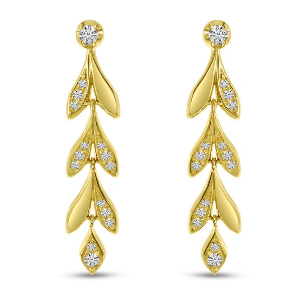 14K Yellow Gold Diamond Leaf Dangle Earrings Image 2 Glatz Jewelry Aliquippa, PA
