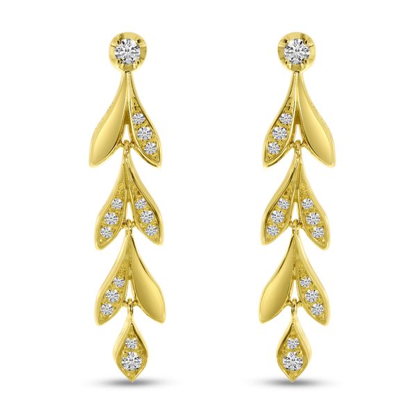 14K Yellow Gold Diamond Leaf Dangle Earrings Image 3 Lake Oswego Jewelers Lake Oswego, OR