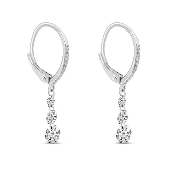 14K White Gold Triple Diamond Dangle Dashing Diamond Earrings Image 2 Castle Couture Fine Jewelry Manalapan, NJ