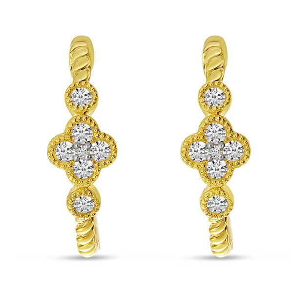 14k Yellow Gold Diamond Clover Twist Hoop Earrings Image 2 Jimmy Smith Jewelers Decatur, AL