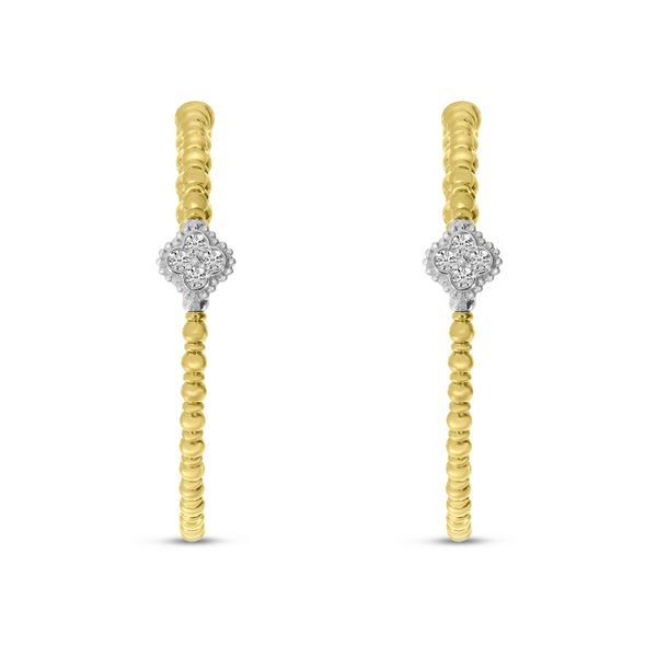 14K Two Tone Yellow and White Gold Diamond Flexible Hoops Image 2 John Herold Jewelers Randolph, NJ