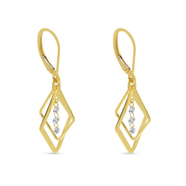 14K Yellow Gold Dashing Diamond Petite 3D Geometric Earrings Image 2 Marks of Design Shelton, CT