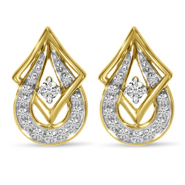 14K Yellow Gold Diamond Geometric Pear Stud Earrings E11619