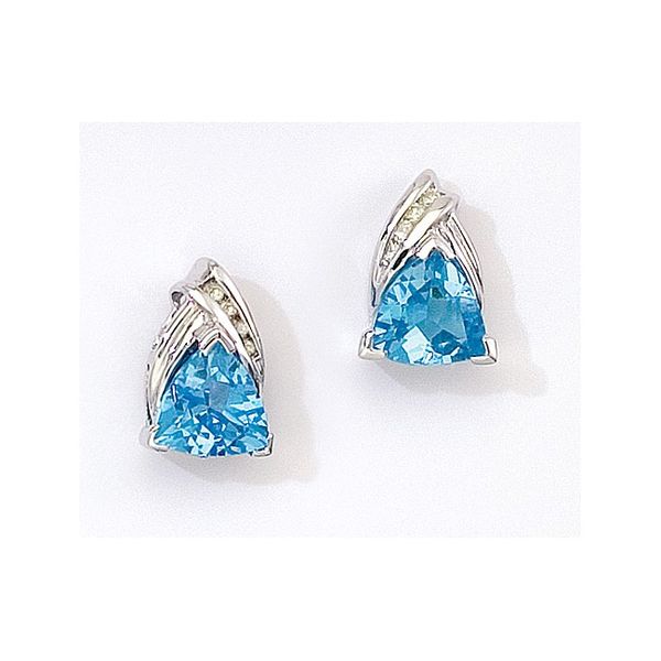 14k White Gold Triangle Stud Gemstone Earrings with Diamonds Marks of Design Shelton, CT