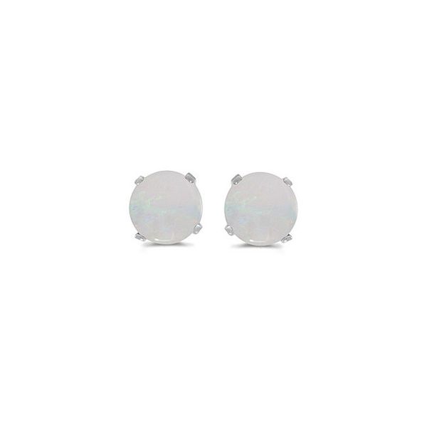 14k White Gold Round Opal Stud Earrings Marks of Design Shelton, CT