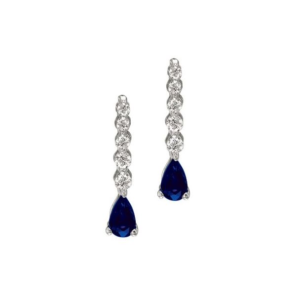 14K White Gold Graduated Diamond and Pear Sapphire Drop Earrings Lake Oswego Jewelers Lake Oswego, OR