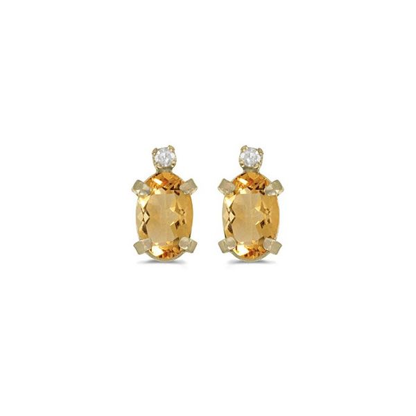 14k Yellow Gold Oval Citrine And Diamond Earrings Davidson Jewelers East Moline, IL
