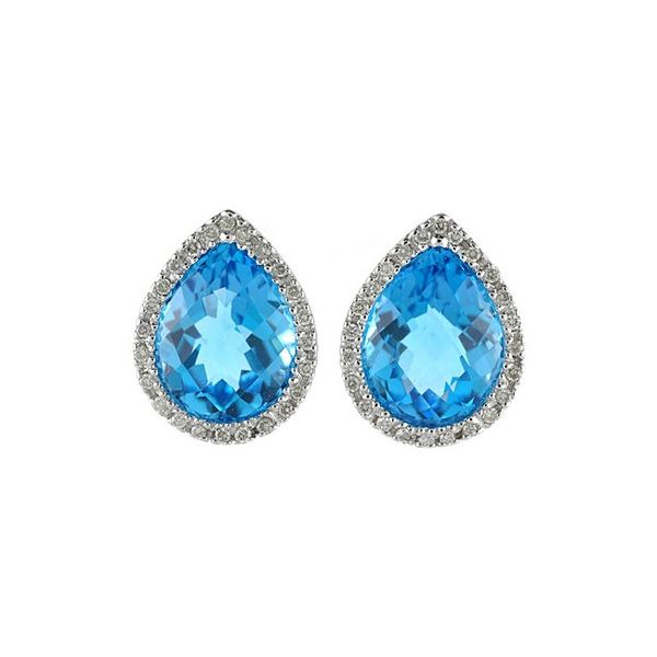 14K White Gold 9x11 mm Pear Blue Topaz and Diamond Earrings Castle Couture Fine Jewelry Manalapan, NJ