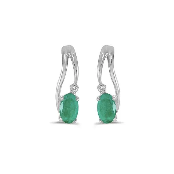 14k Yellow Gold Oval Emerald And Diamond Earrings