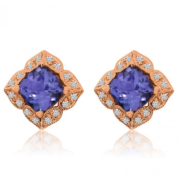 14K Rose Gold 6mm Cushion Tanzanite and Diamond Fashion Earrings Priddy Jewelers Elizabethtown, KY