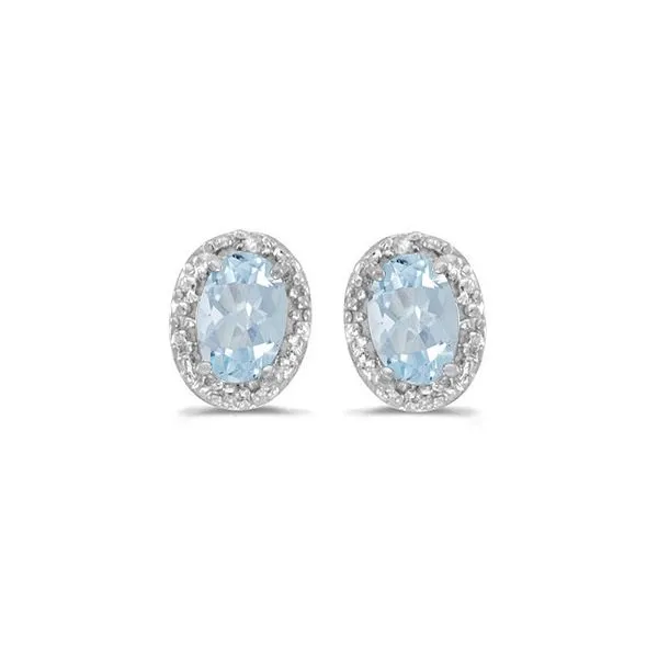 14k White Gold Oval Aquamarine And Diamond Earrings | Jimmy Smith ...