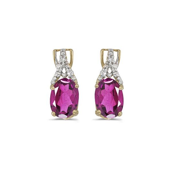 14k Yellow Gold Oval Pink Topaz And Diamond Earrings Davidson Jewelers East Moline, IL