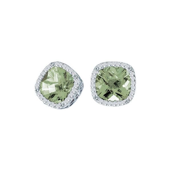 14K White Gold 7mm Cushion Green Amethyst and Diamond Earrings Segner's Jewelers Fredericksburg, TX