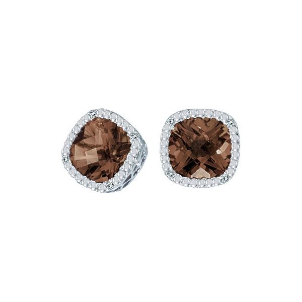 14K White Gold 7mm Cushion Smoky Topaz and Diamond Earrings Jimmy Smith Jewelers Decatur, AL