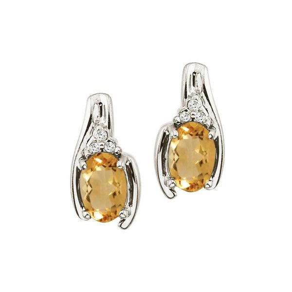 14K White Gold Oval Citrine and Diamond Earrings Lake Oswego Jewelers Lake Oswego, OR