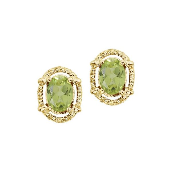 14K Yellow Gold Oval Peridot and Diamond Earrings Castle Couture Fine Jewelry Manalapan, NJ