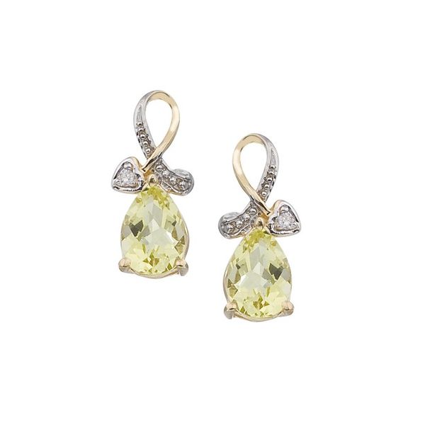 14K Yellow Gold Pear Lemon Quartz and Diamond Earrings Castle Couture Fine Jewelry Manalapan, NJ
