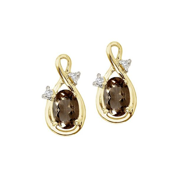 14K Yellow Gold Oval Smoky Topaz and Diamond Figure 8 Earrin, Castle  Couture Fine Jewelry