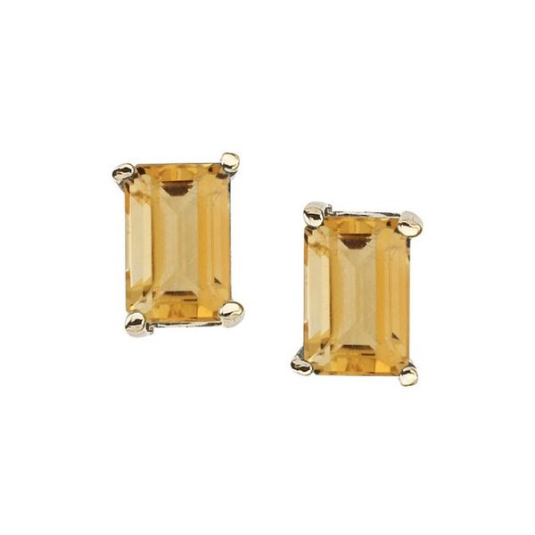 14K White Gold Emerald Cut Citrine Earrings John Herold Jewelers Randolph, NJ
