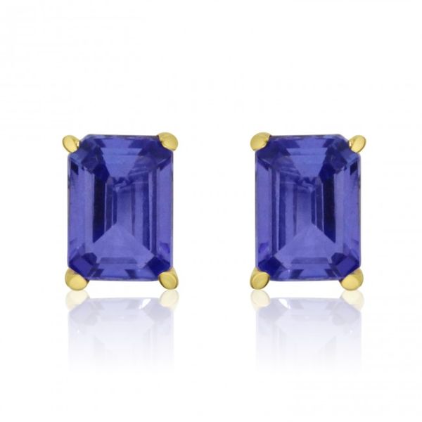 14K Yellow Gold 7x5 Octagonal Tanzanite Stud Earrings Adler's Diamonds Saint Louis, MO