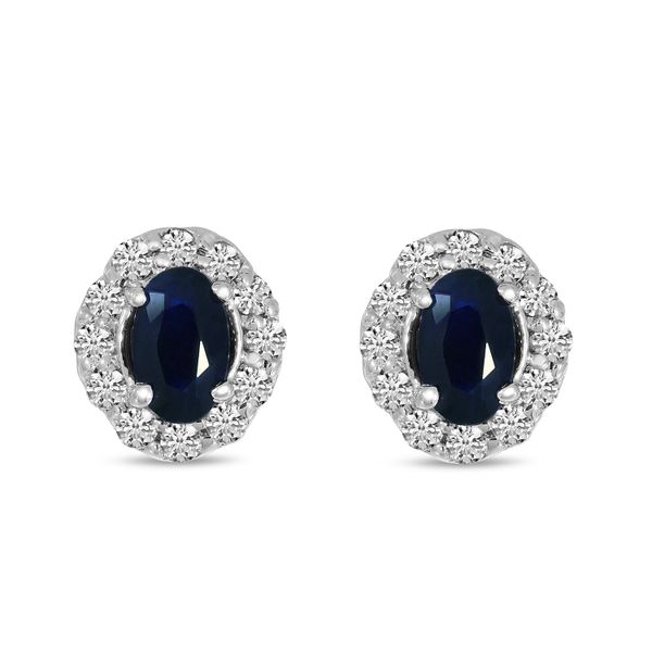 14K White Gold Diamond Halo & Oval Sapphire Earrings Glatz Jewelry Aliquippa, PA