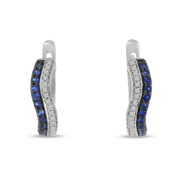 14K White Gold Diamond & Sapphire Wave Earrings Image 2 Karen's Jewelers Oak Ridge, TN