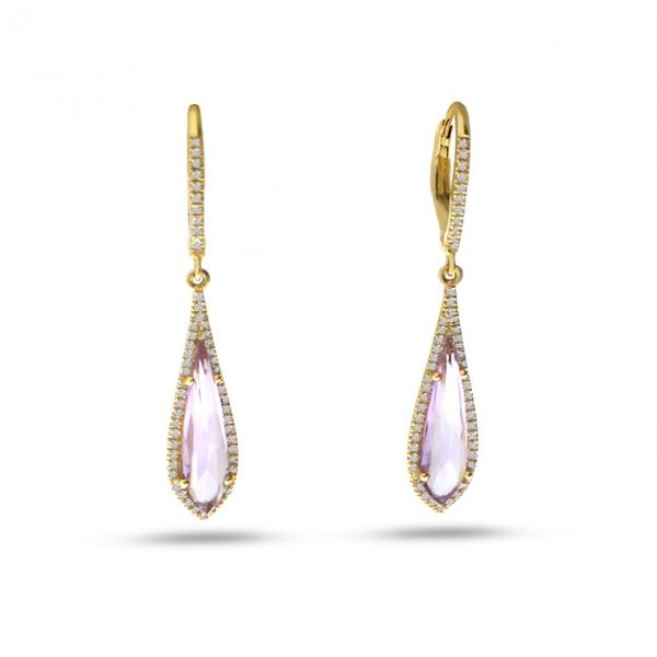 14K Yellow Gold Fancy Pink Amethyst and Diamond Semi Precious Dangle Earrings Lake Oswego Jewelers Lake Oswego, OR