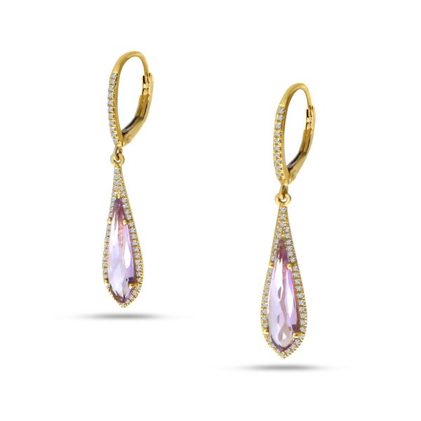 14K Yellow Gold Fancy Pink Amethyst and Diamond Semi Precious Dangle Earrings Image 2 Glatz Jewelry Aliquippa, PA