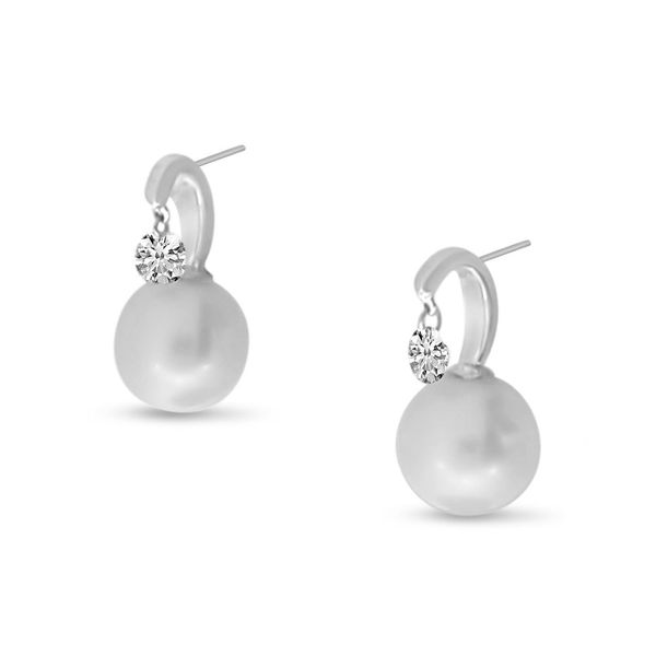 14K White Gold Dashing Diamond Pearl Earrings Lennon's W.B. Wilcox Jewelers New Hartford, NY