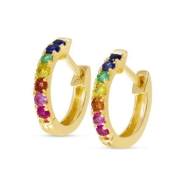 14K Yellow Gold Rainbow Sapphire Petite Huggie Earrings Karen's Jewelers Oak Ridge, TN