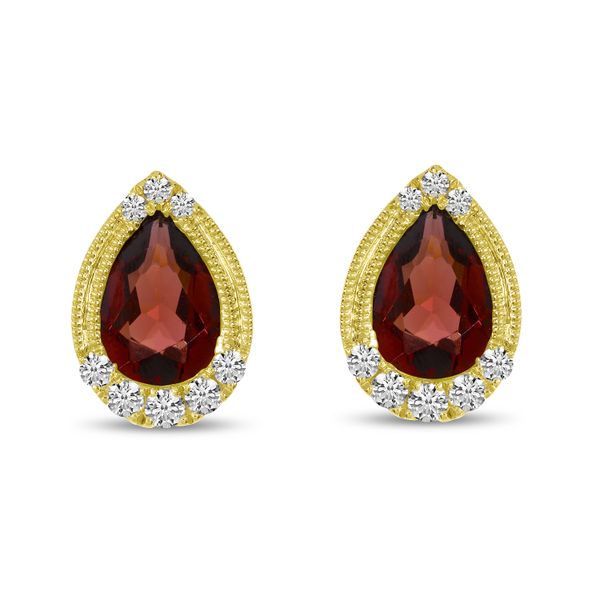 14K Yellow Gold Pear Garnet and Diamond Earrings Jimmy Smith Jewelers Decatur, AL