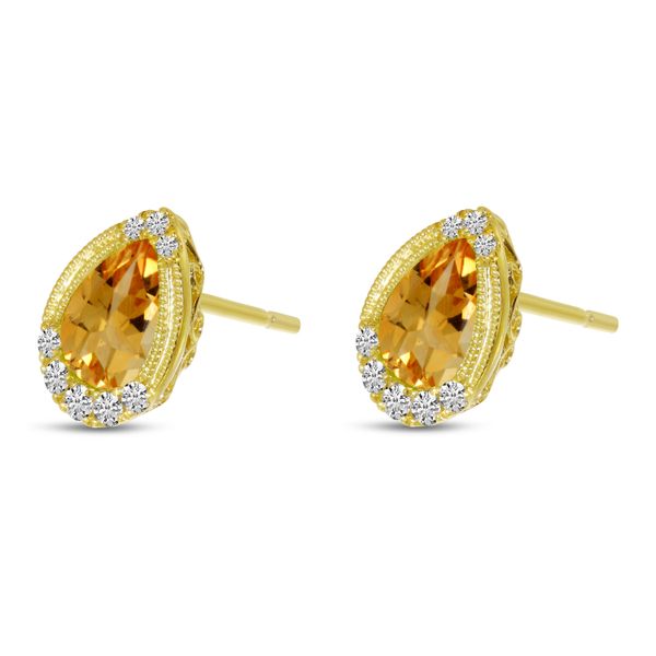 14K Yellow Gold Pear Citrine and Diamond Earrings Image 2 Marks of Design Shelton, CT
