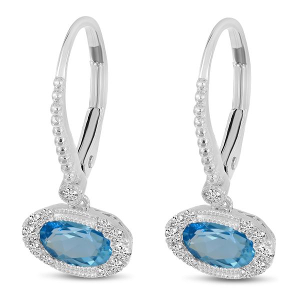 14K White Gold Oval Blue Topaz and Diamond Beaded Earrings Jimmy Smith Jewelers Decatur, AL